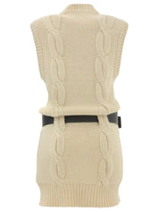 Cashmere logo belt knit dress in ivory