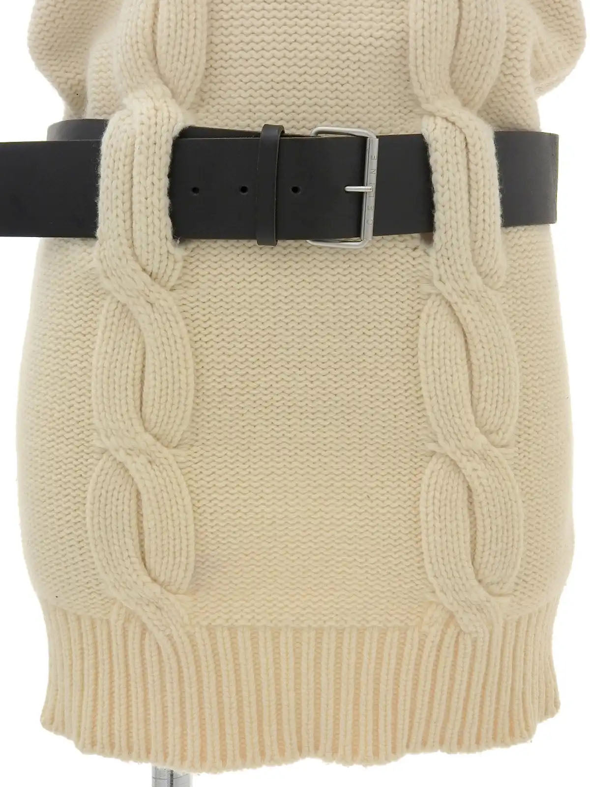 Cashmere logo belt knit dress in ivory