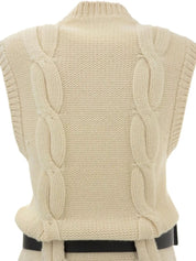 Cashmere logo belt knit dress in ivory