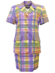 チェックパターンクリアボタンセットアップ ピンク/パープル/マルチ