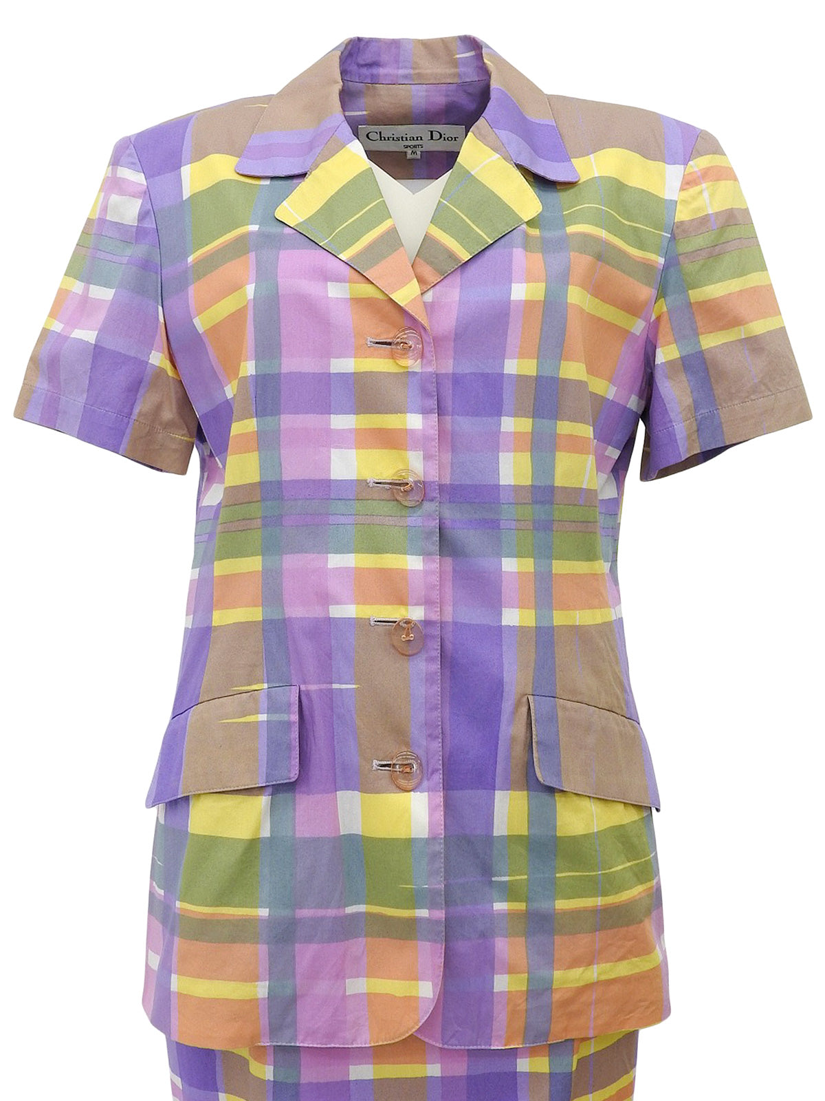 チェックパターンクリアボタンセットアップ ピンク/パープル/マルチ