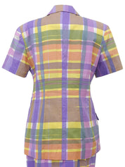 チェックパターンクリアボタンセットアップ ピンク/パープル/マルチ