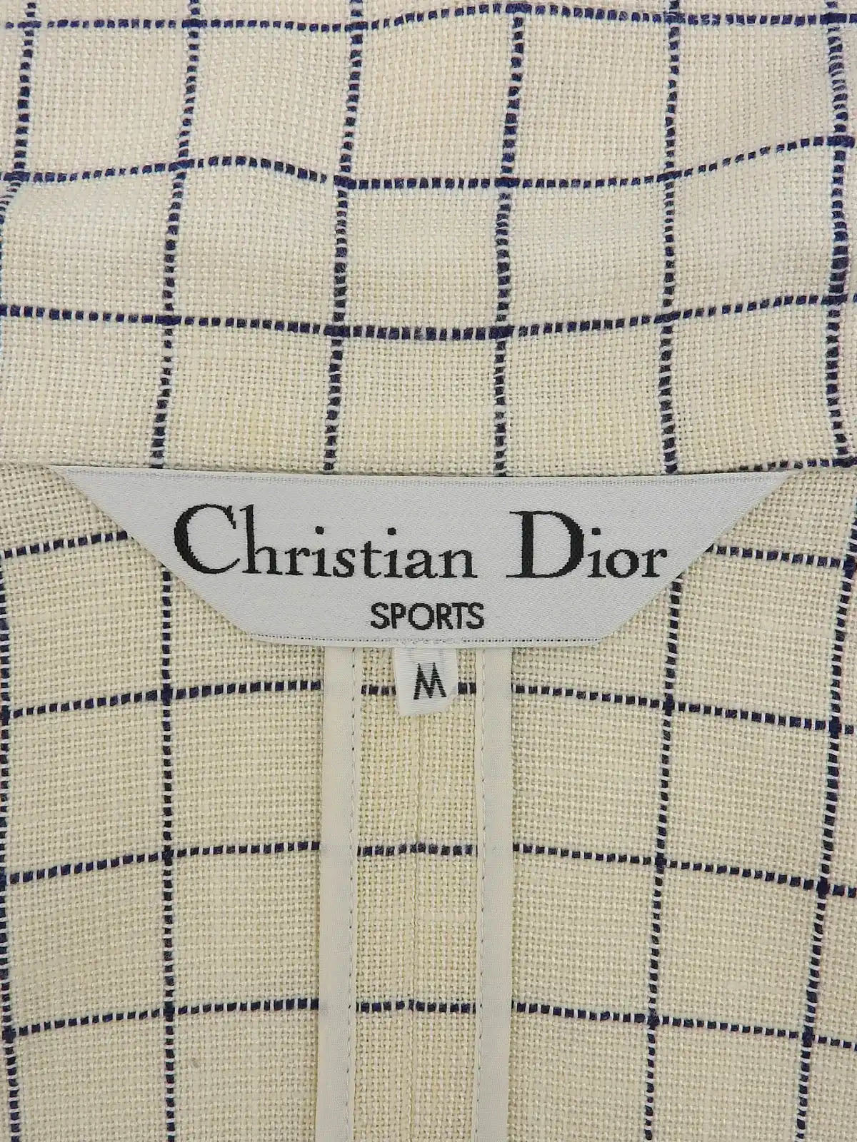 象牙色/海军蓝格纹贝壳徽标纽扣夹克