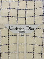 象牙色/海军蓝格纹贝壳徽标纽扣夹克