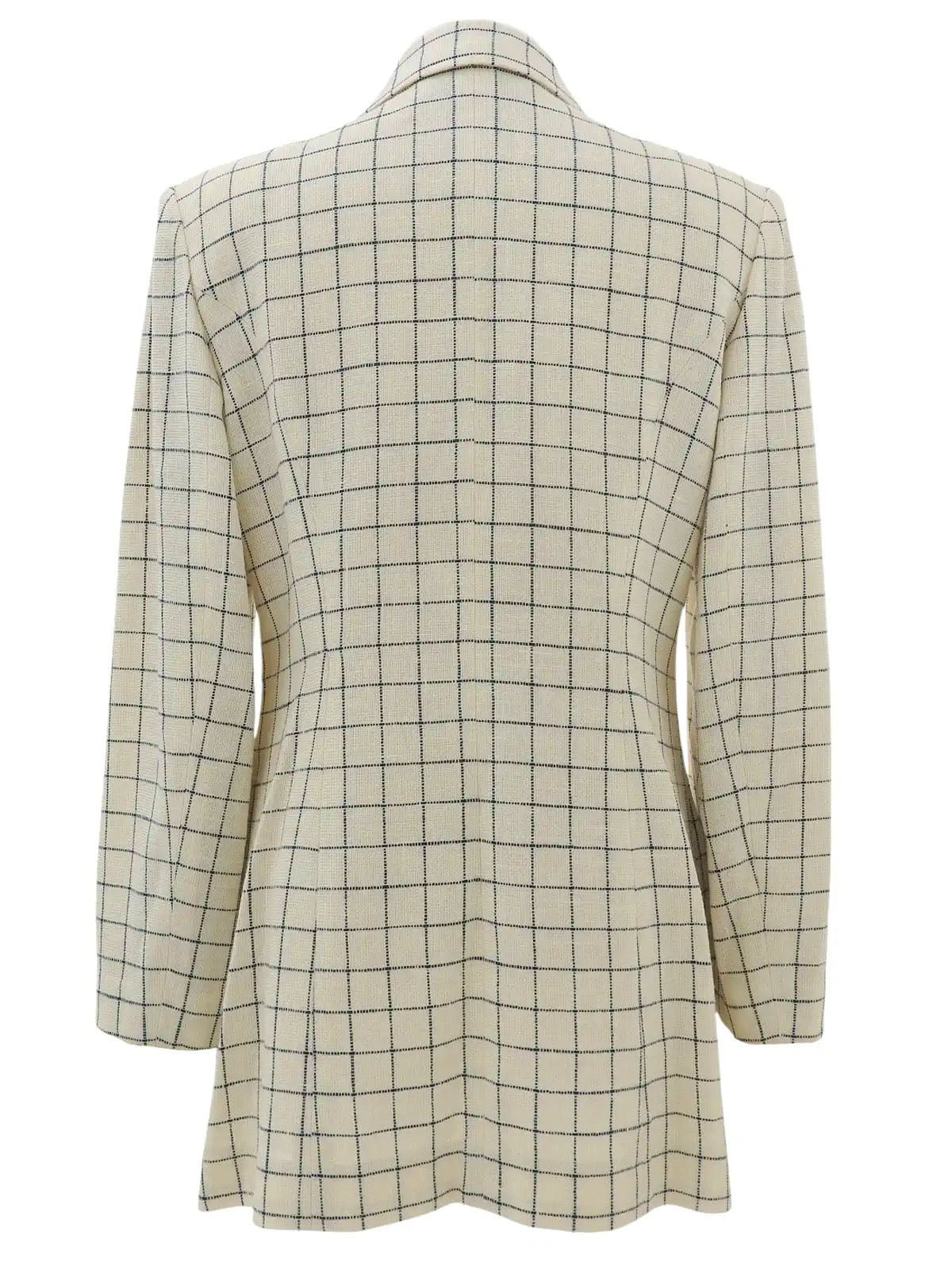 Block Check Pattern Shell Logo Button Jacket in Ivory/Navy
