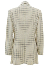 Block Check Pattern Shell Logo Button Jacket in Ivory/Navy
