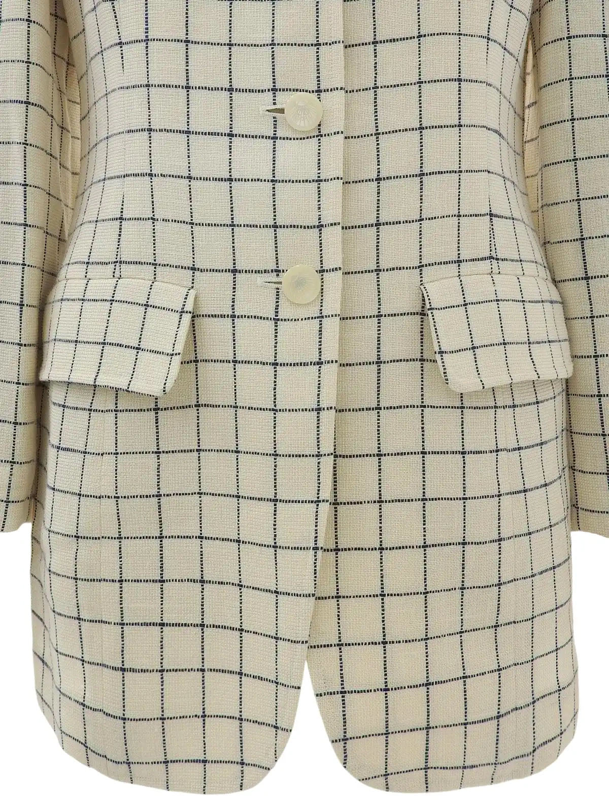 象牙色/海军蓝格纹贝壳徽标纽扣夹克