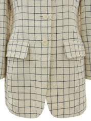 象牙色/海军蓝格纹贝壳徽标纽扣夹克