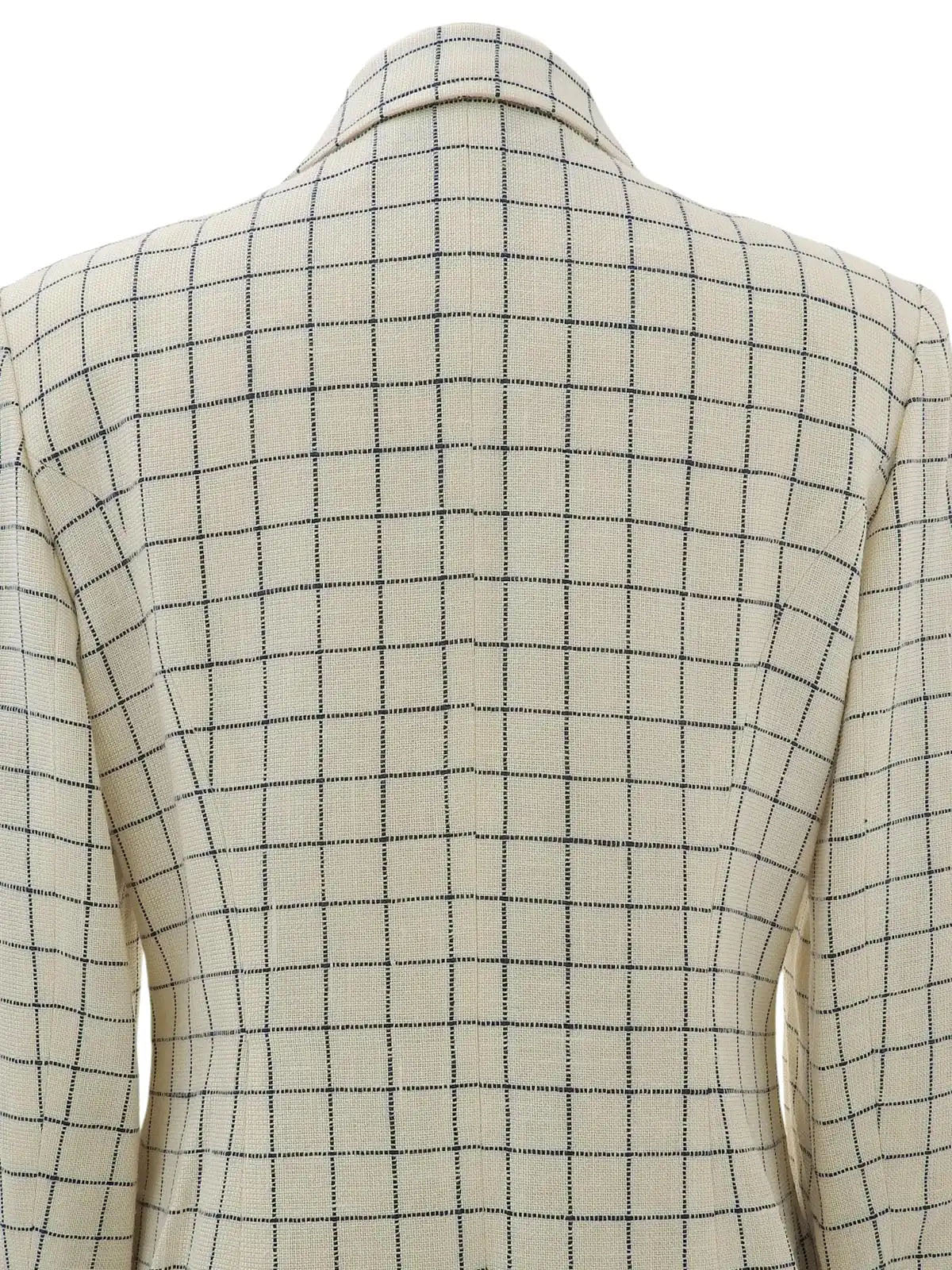 Block Check Pattern Shell Logo Button Jacket in Ivory/Navy