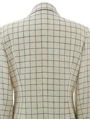 Block Check Pattern Shell Logo Button Jacket in Ivory/Navy