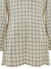 象牙色/海军蓝格纹贝壳徽标纽扣夹克