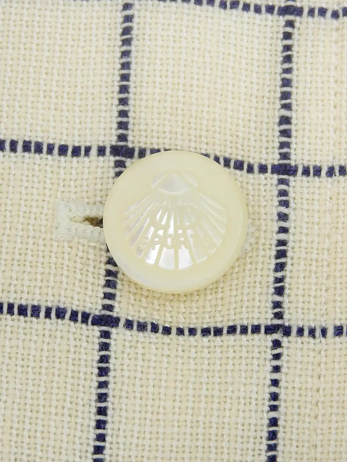 Block Check Pattern Shell Logo Button Jacket in Ivory/Navy