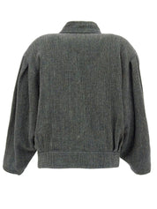 Wool logo stand collar blouson green