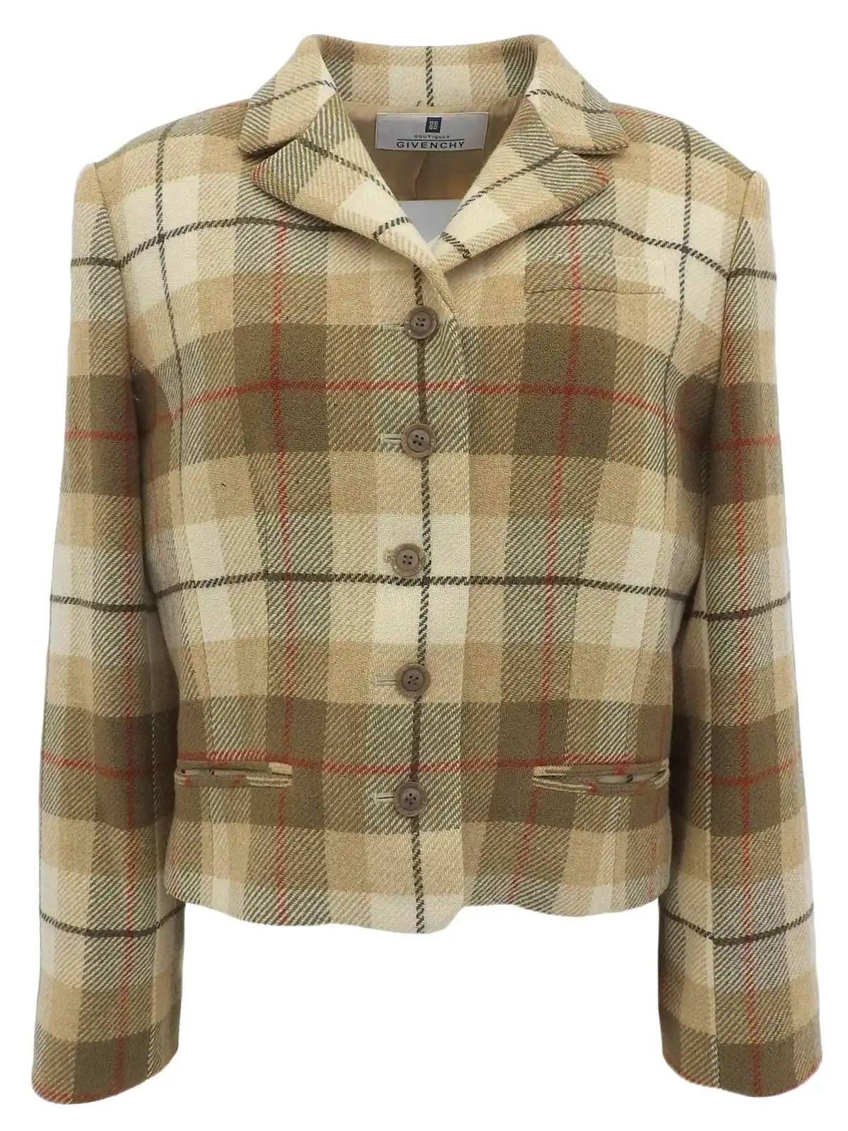 羊毛格纹标志纽扣夹克 米色/棕色