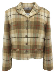 羊毛格纹标志纽扣夹克 米色/棕色