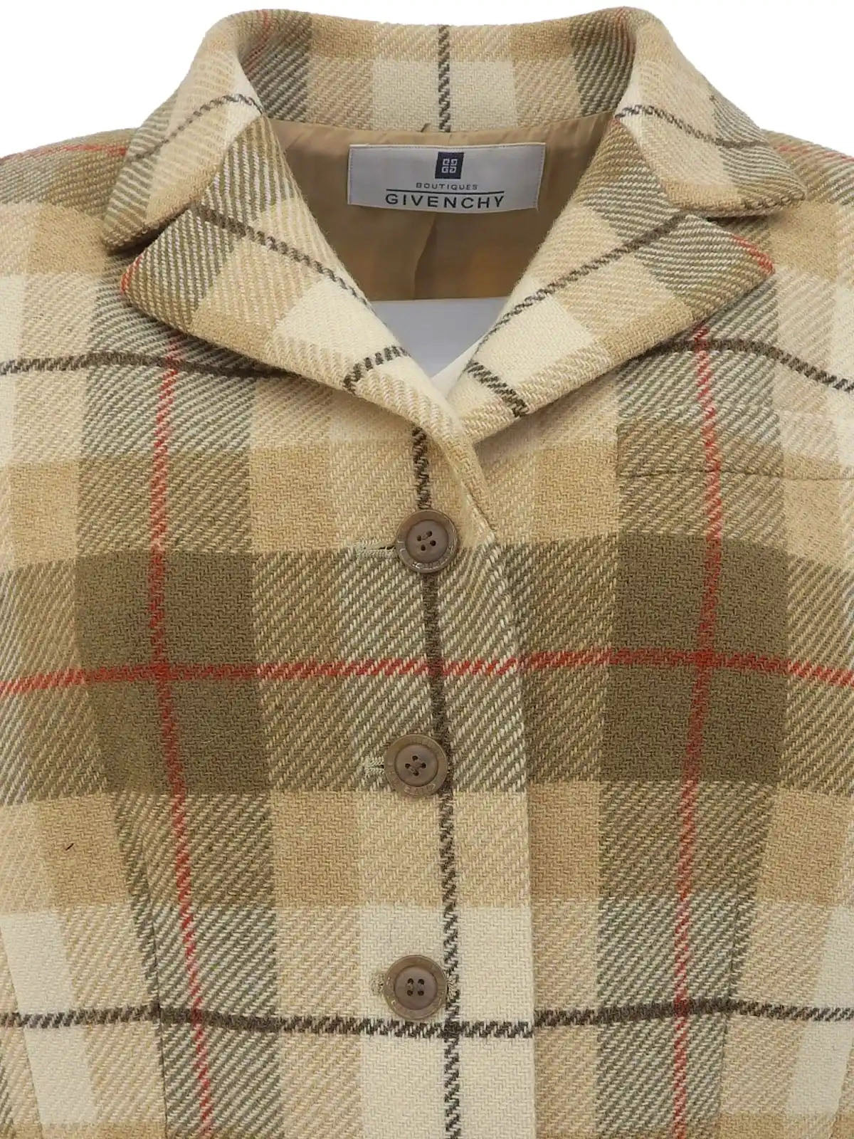 羊毛格纹标志纽扣夹克 米色/棕色