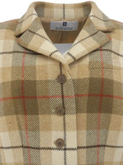 羊毛格纹标志纽扣夹克 米色/棕色