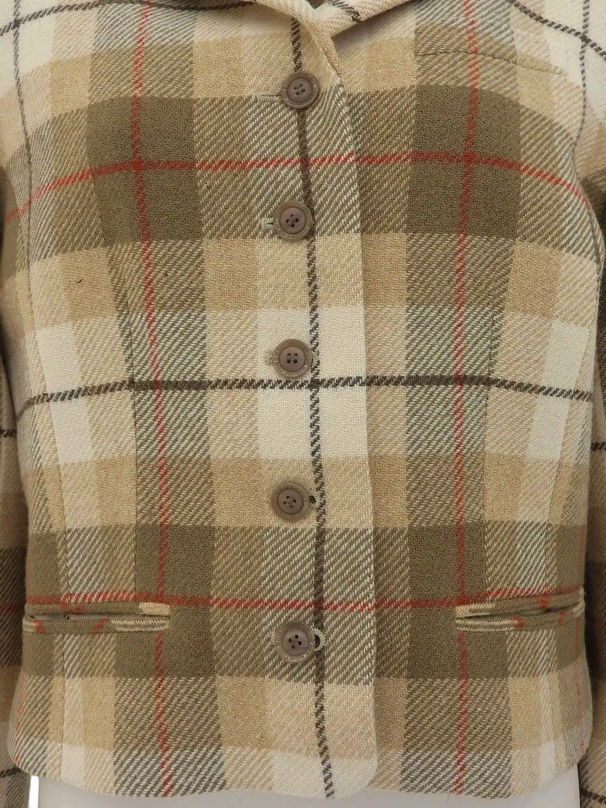 羊毛格纹标志纽扣夹克 米色/棕色