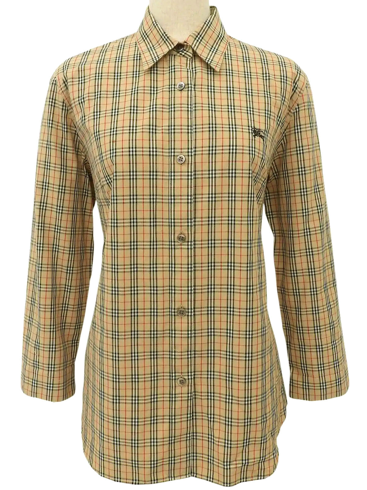 Nova Check Logo Embroidered Long Sleeve Shirt in Beige/Multi