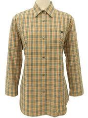 Nova Check Logo Embroidered Long Sleeve Shirt in Beige/Multi
