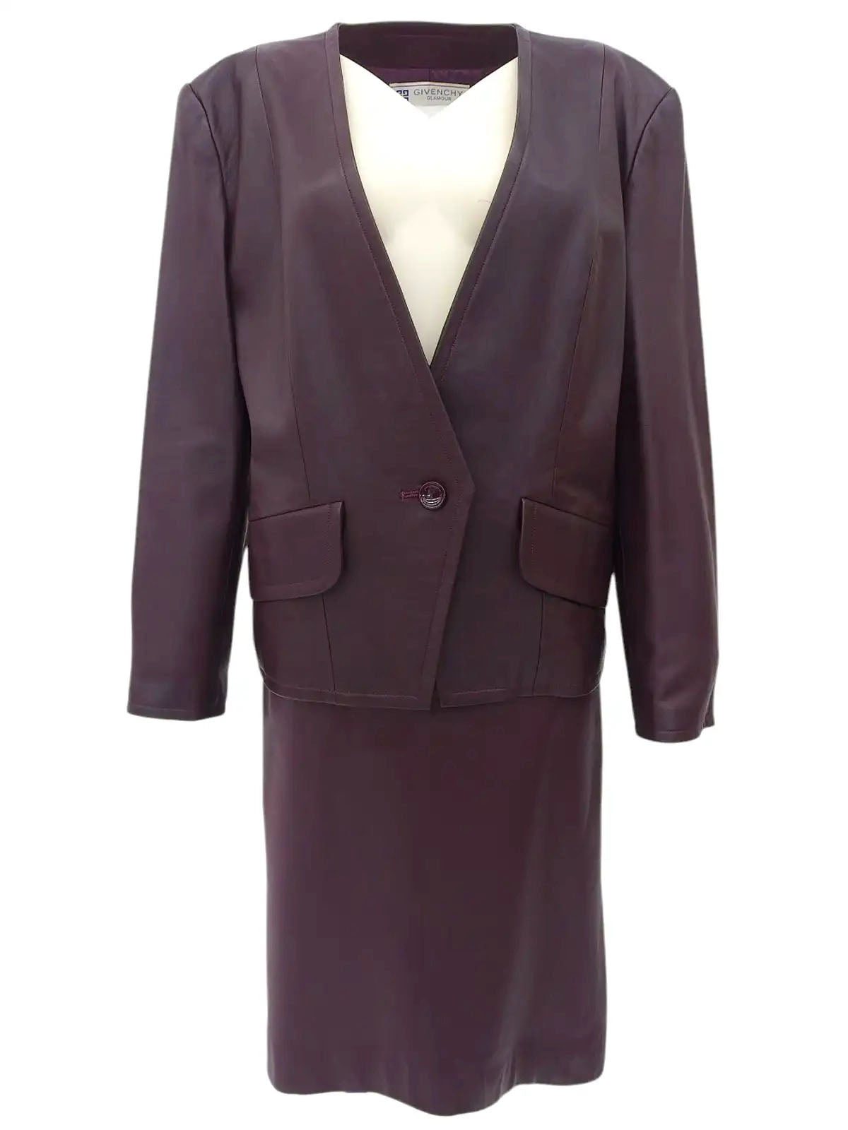 レザーノーカラーセットアップ パープル