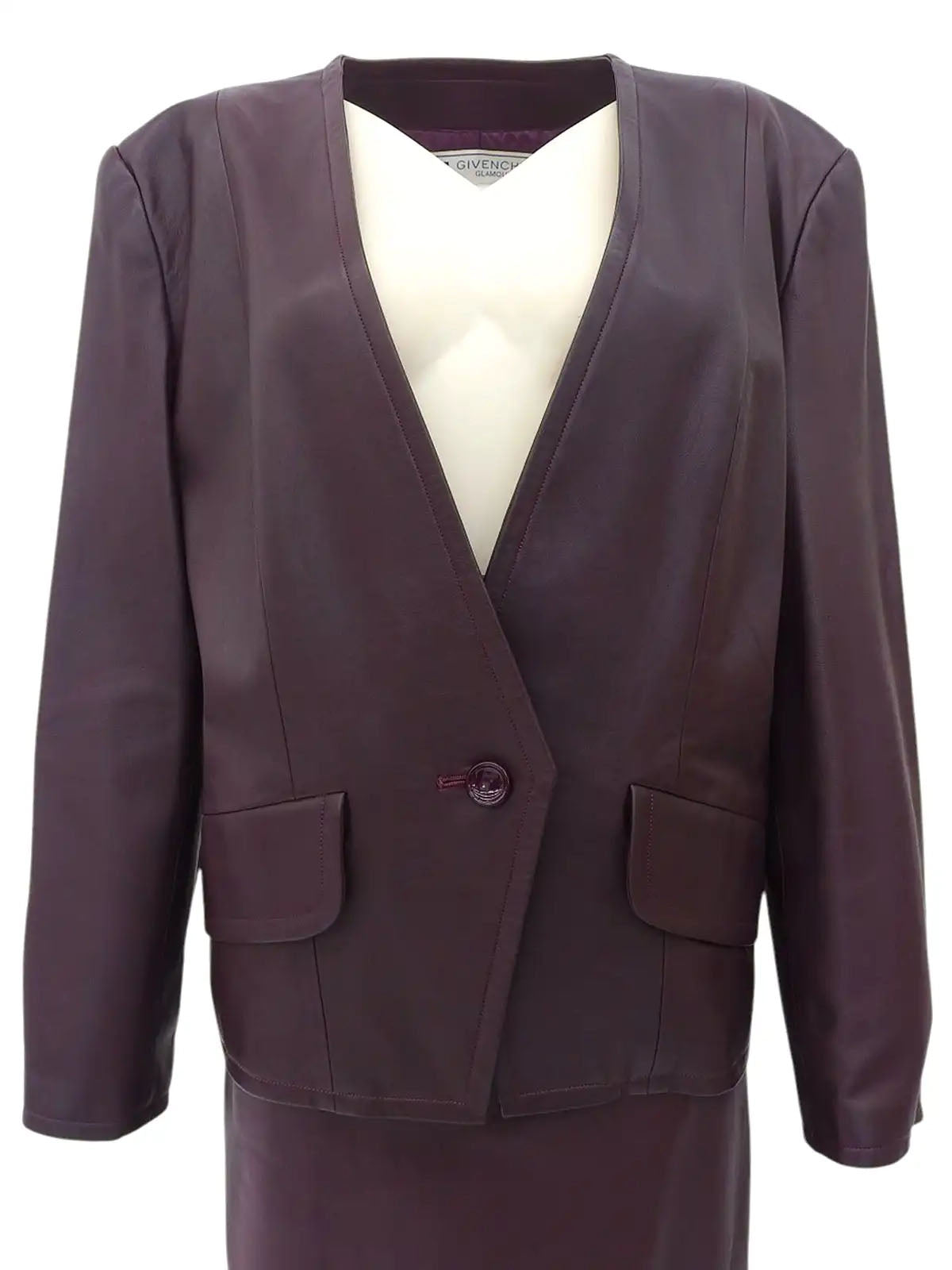 レザーノーカラーセットアップ パープル