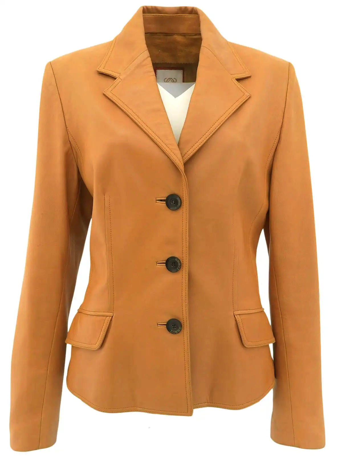 Logo Button Leather Jacket in Camel
