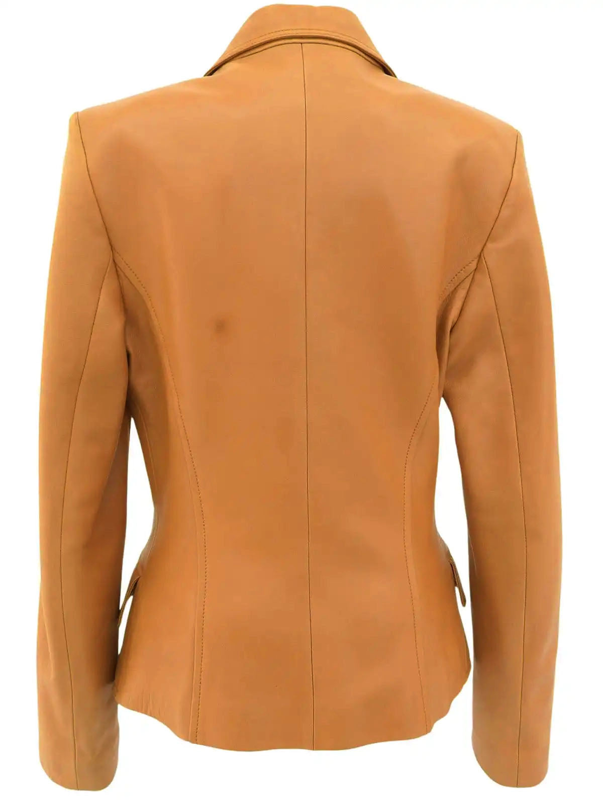 Logo Button Leather Jacket in Camel