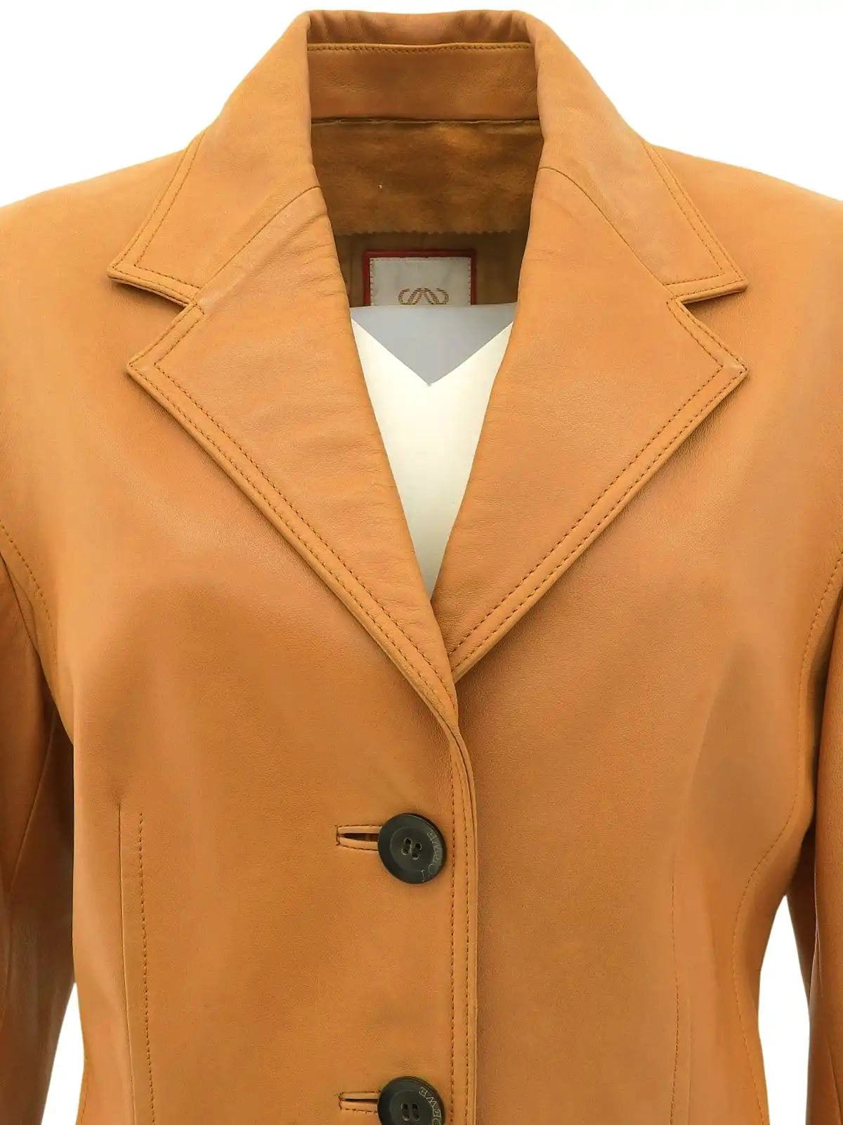 Logo Button Leather Jacket in Camel