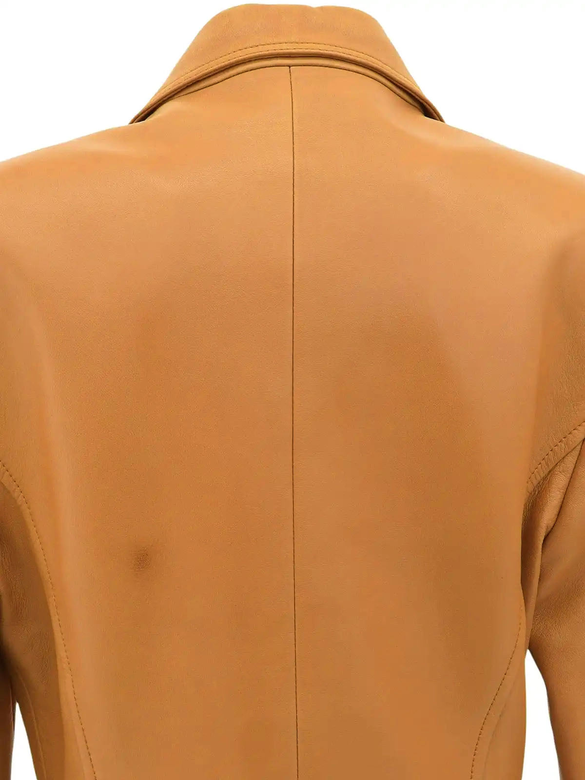Logo Button Leather Jacket in Camel