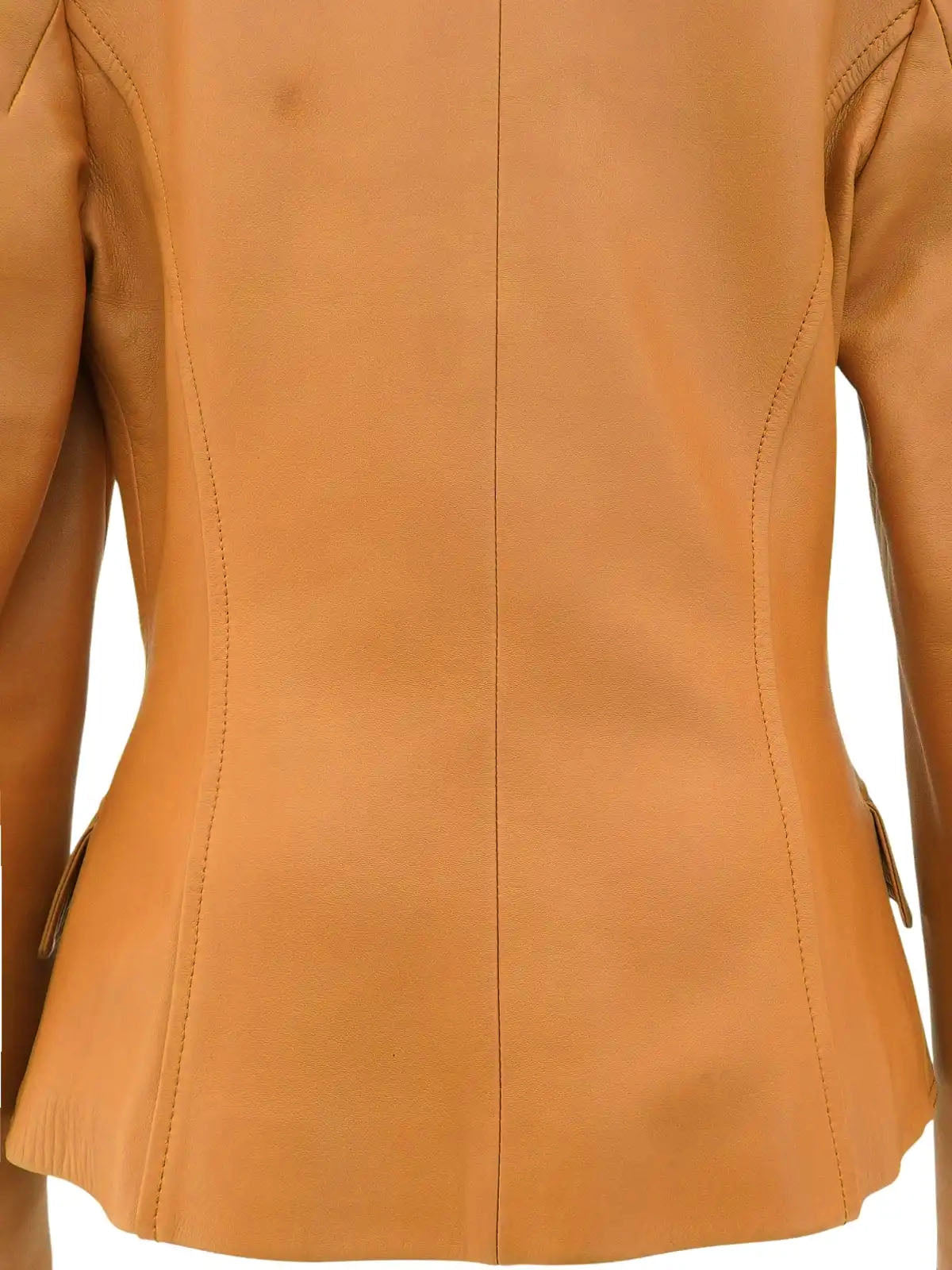 Logo Button Leather Jacket in Camel