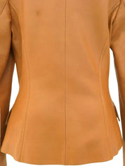 Logo Button Leather Jacket in Camel