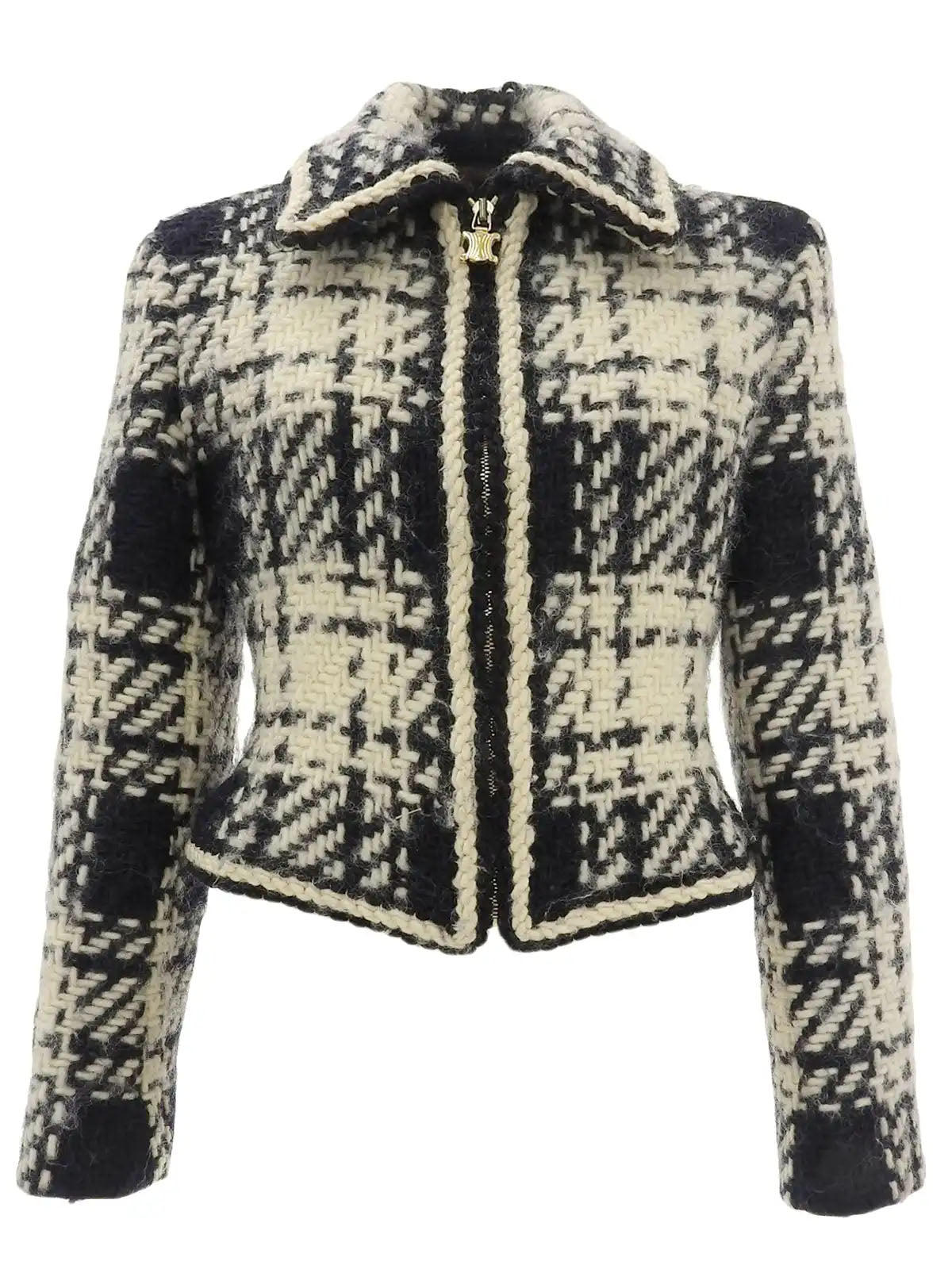 Wool Macadam Plate Zip-Up Jacket in Ivory/Black