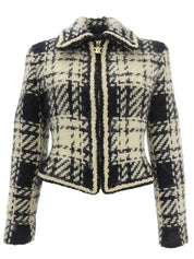 Wool Macadam Plate Zip-Up Jacket in Ivory/Black
