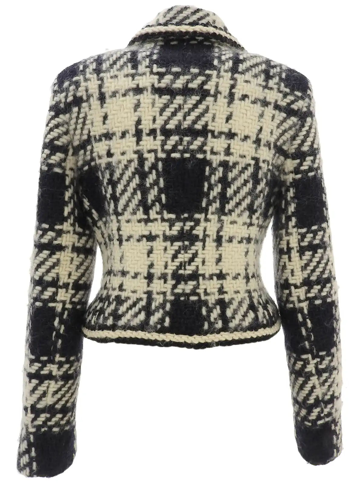 Wool Macadam Plate Zip-Up Jacket in Ivory/Black