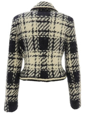 Wool Macadam Plate Zip-Up Jacket in Ivory/Black