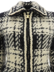 Wool Macadam Plate Zip-Up Jacket in Ivory/Black