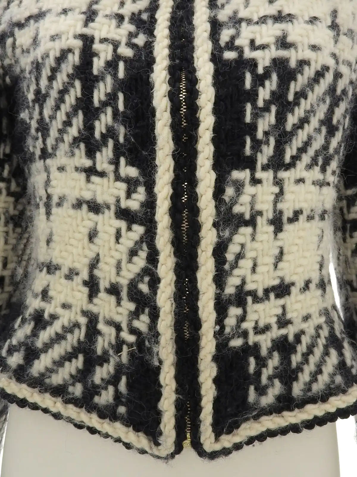 Wool Macadam Plate Zip-Up Jacket in Ivory/Black