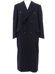 Navy double-breasted wool long coat