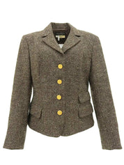 ヘリンボーンパターンヒールボタンジャケット ブラウン/グレー