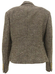 ヘリンボーンパターンヒールボタンジャケット ブラウン/グレー