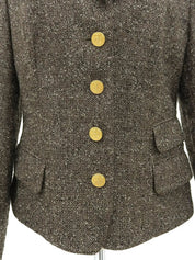 ヘリンボーンパターンヒールボタンジャケット ブラウン/グレー