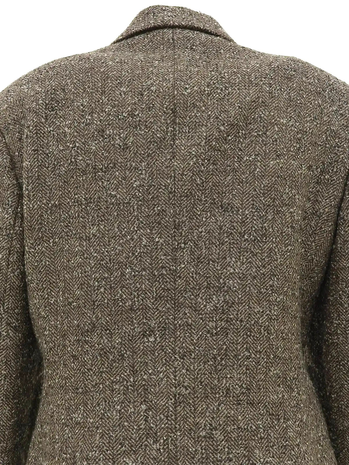 ヘリンボーンパターンヒールボタンジャケット ブラウン/グレー