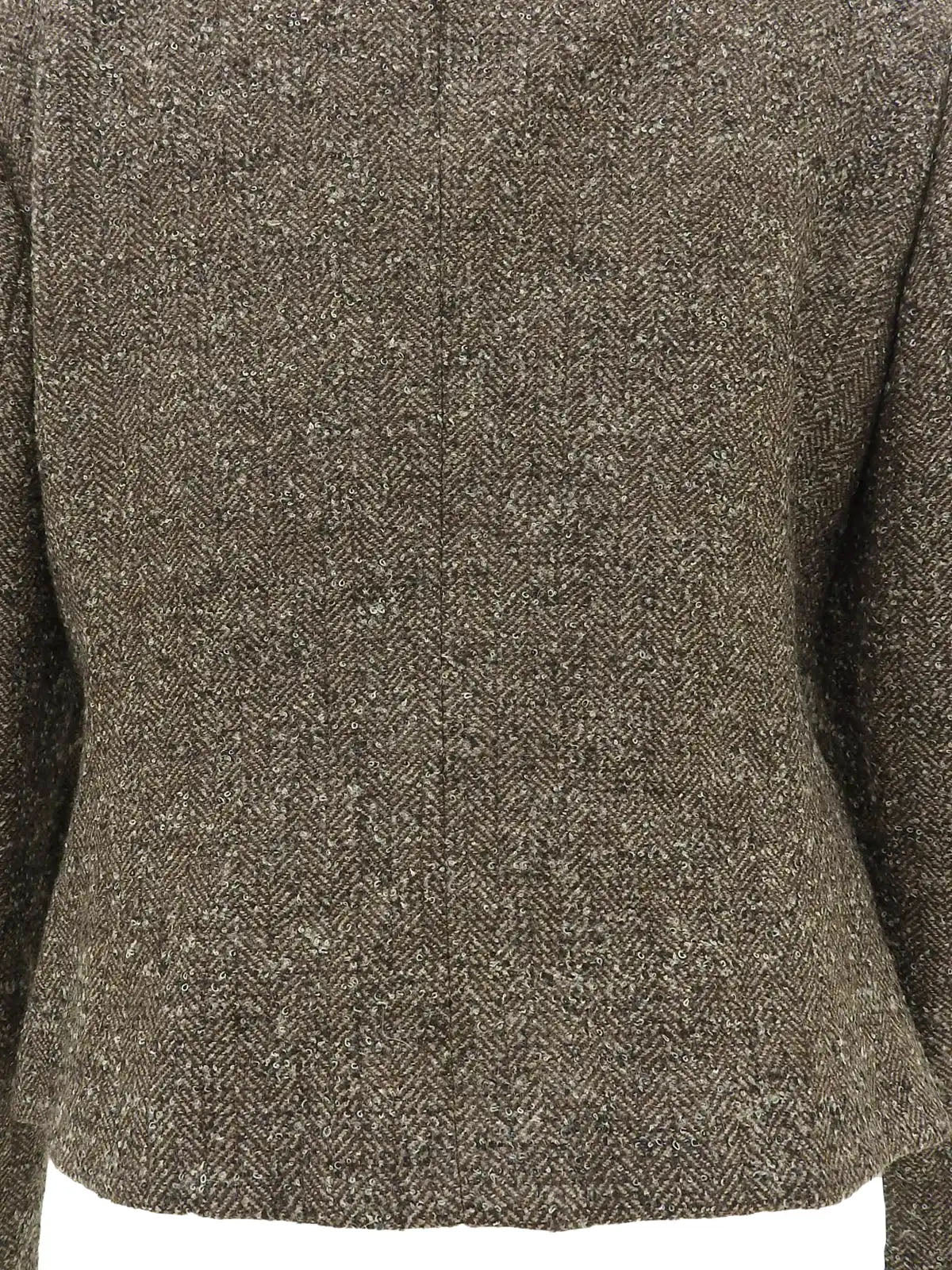 ヘリンボーンパターンヒールボタンジャケット ブラウン/グレー