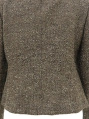 ヘリンボーンパターンヒールボタンジャケット ブラウン/グレー