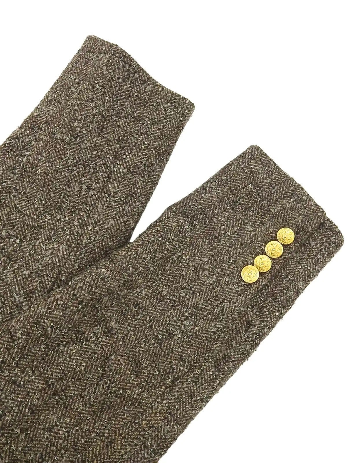 ヘリンボーンパターンヒールボタンジャケット ブラウン/グレー