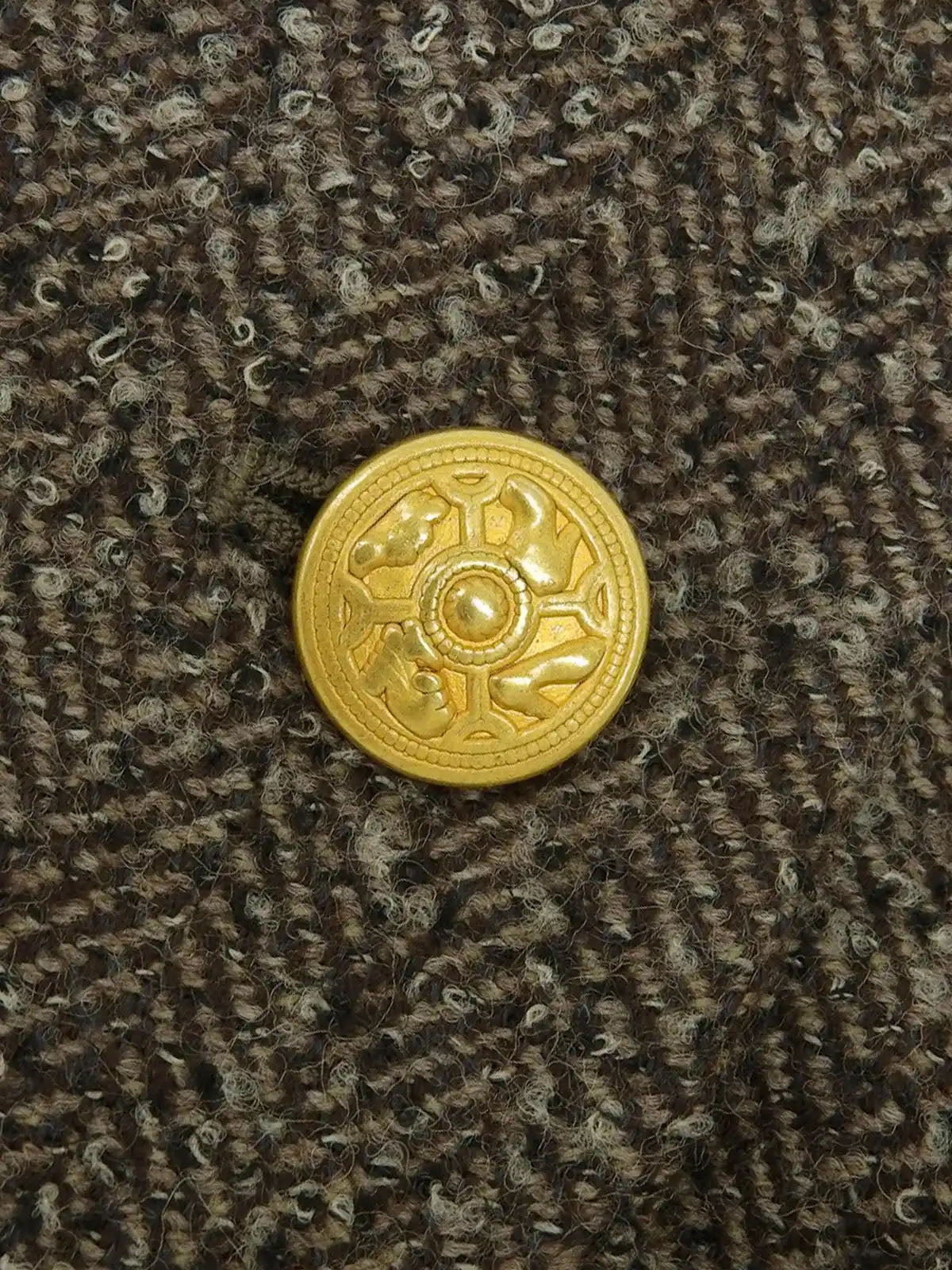 ヘリンボーンパターンヒールボタンジャケット ブラウン/グレー