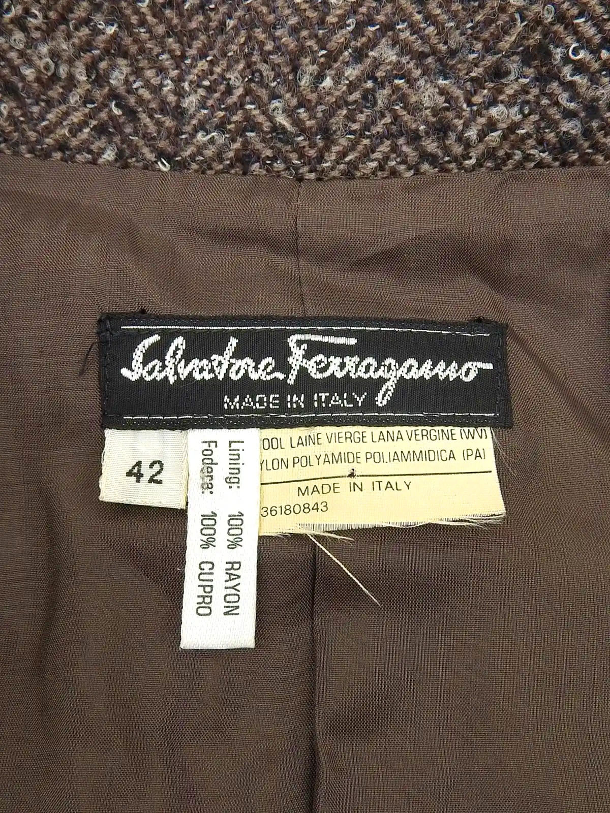 ヘリンボーンパターンヒールボタンジャケット ブラウン/グレー