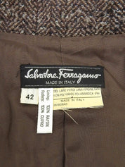 ヘリンボーンパターンヒールボタンジャケット ブラウン/グレー