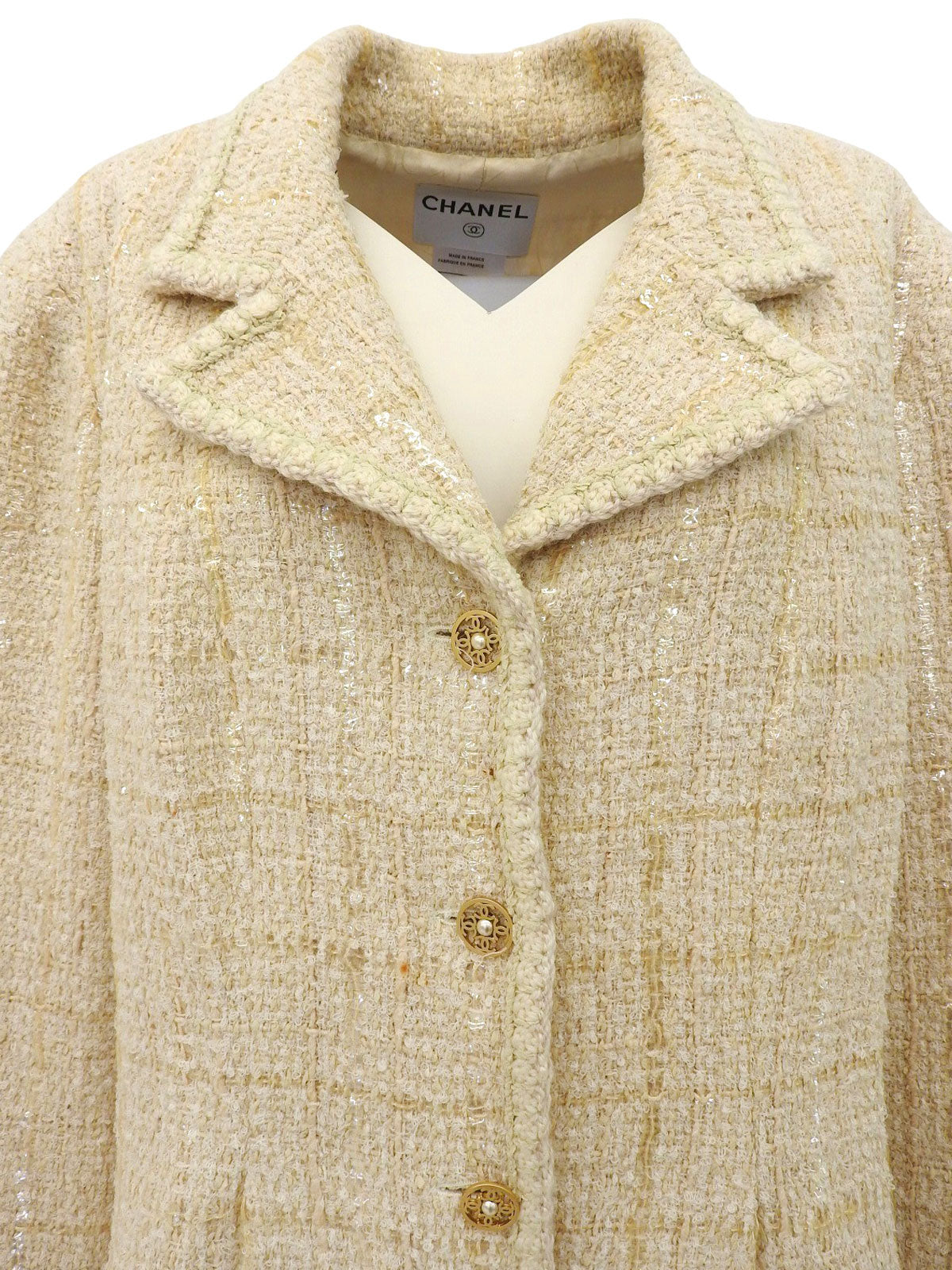 2001年製　ツイードCCマークデザインボタンジャケット　ベージュ